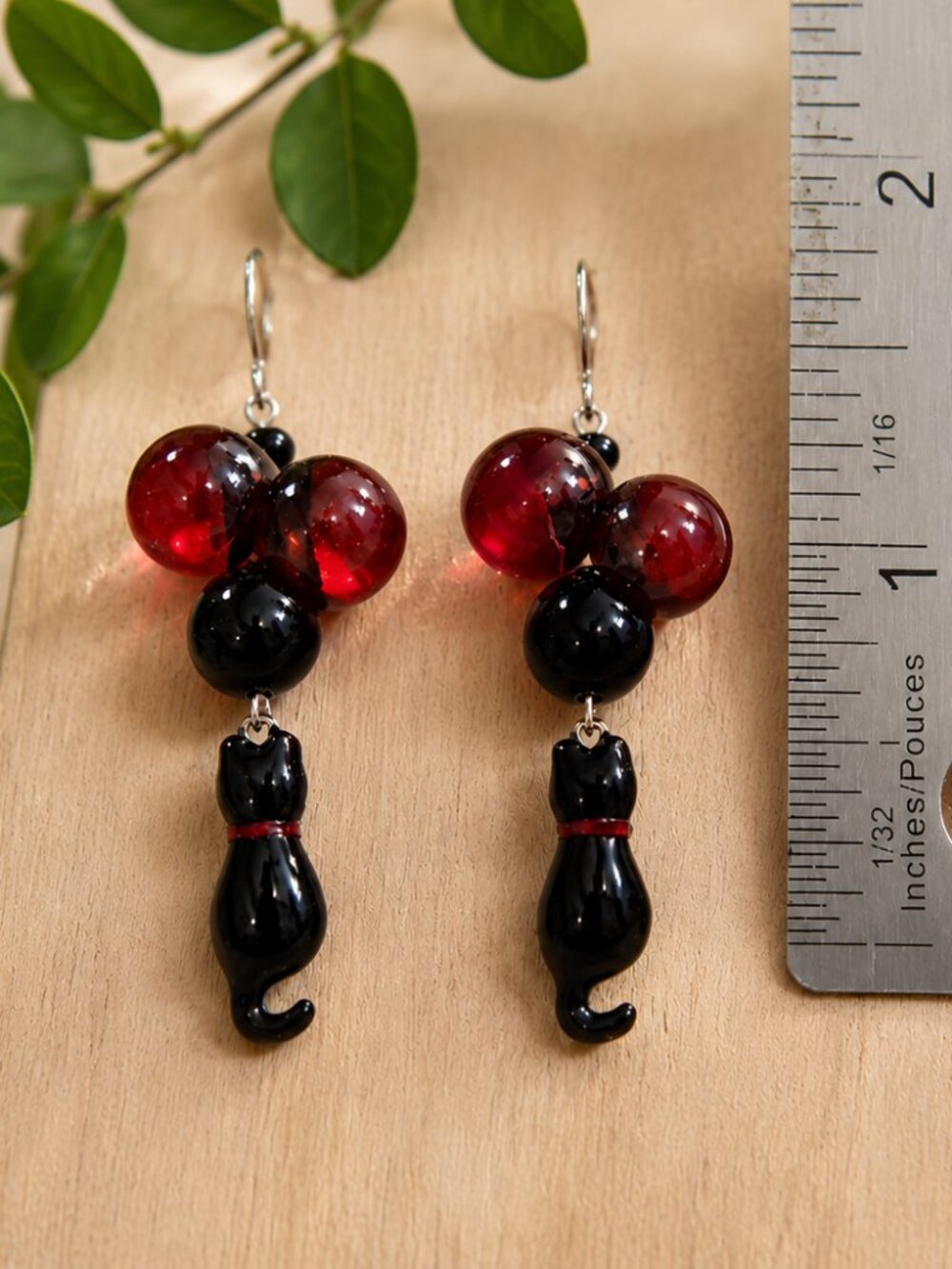 Hand made, one-of-a-kind, cat charm earring, titanium hooks